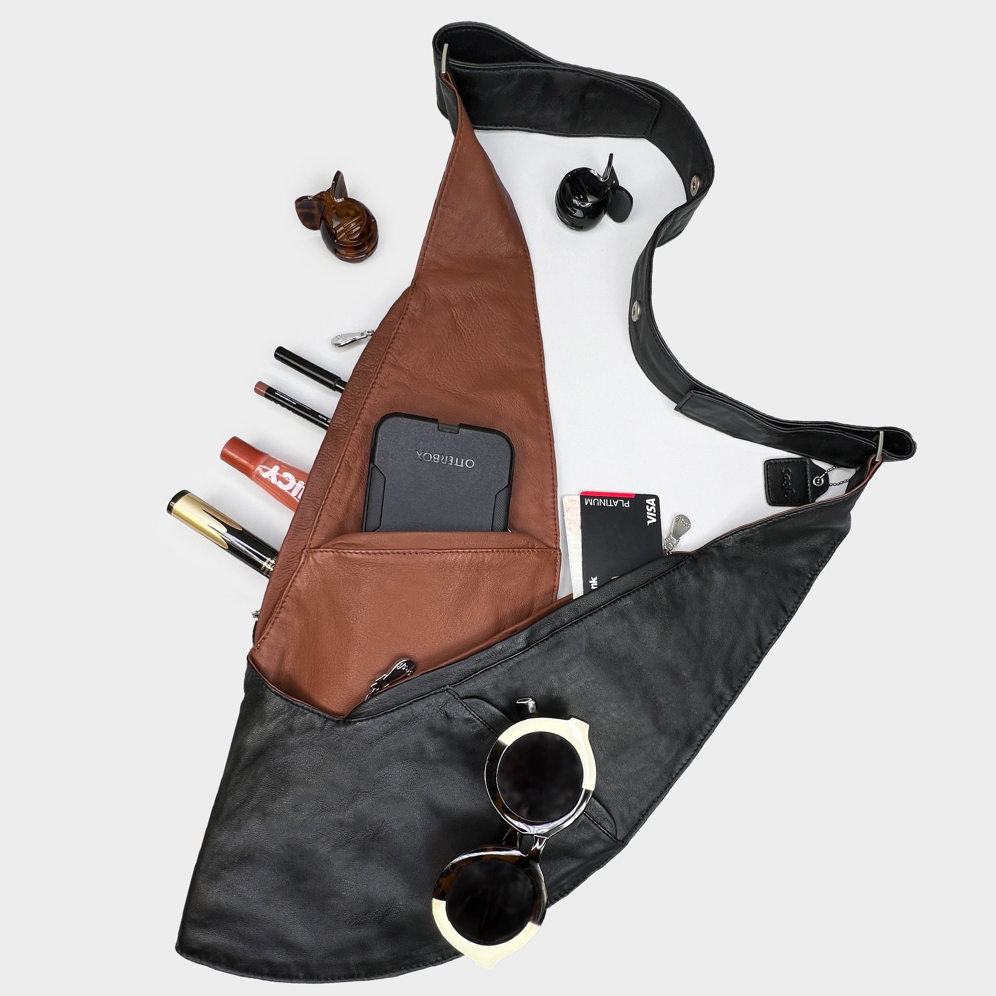 Black/Brown Reversible Leather Sash Bag