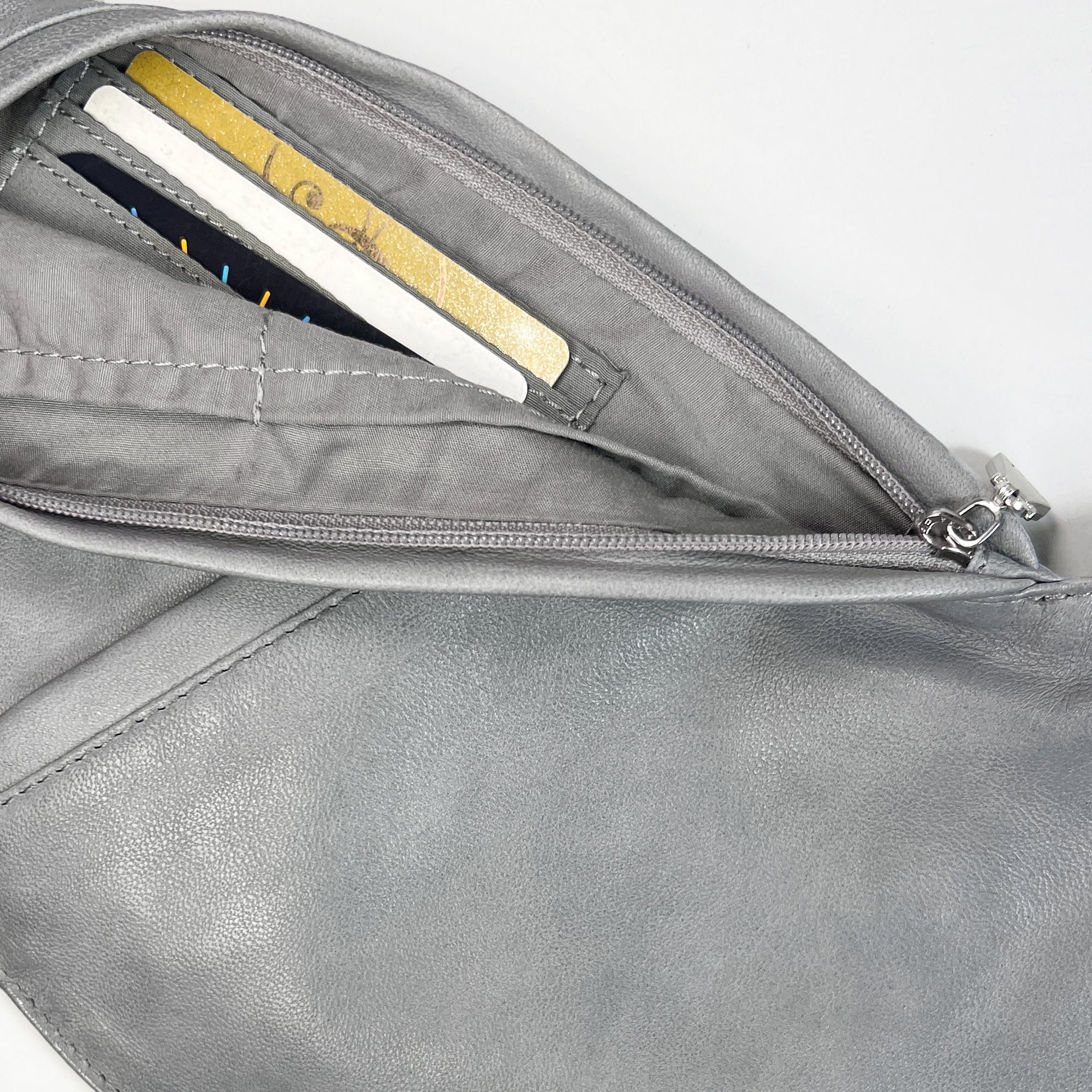 Gray Leather Sash Bag