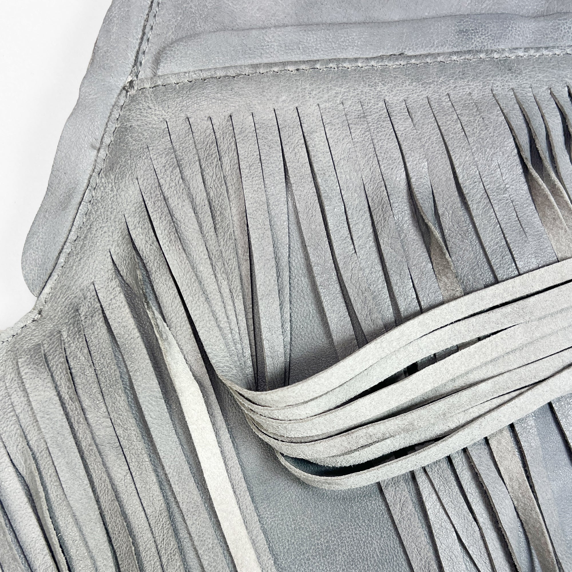 Gray Fringe Leather Sash Bag