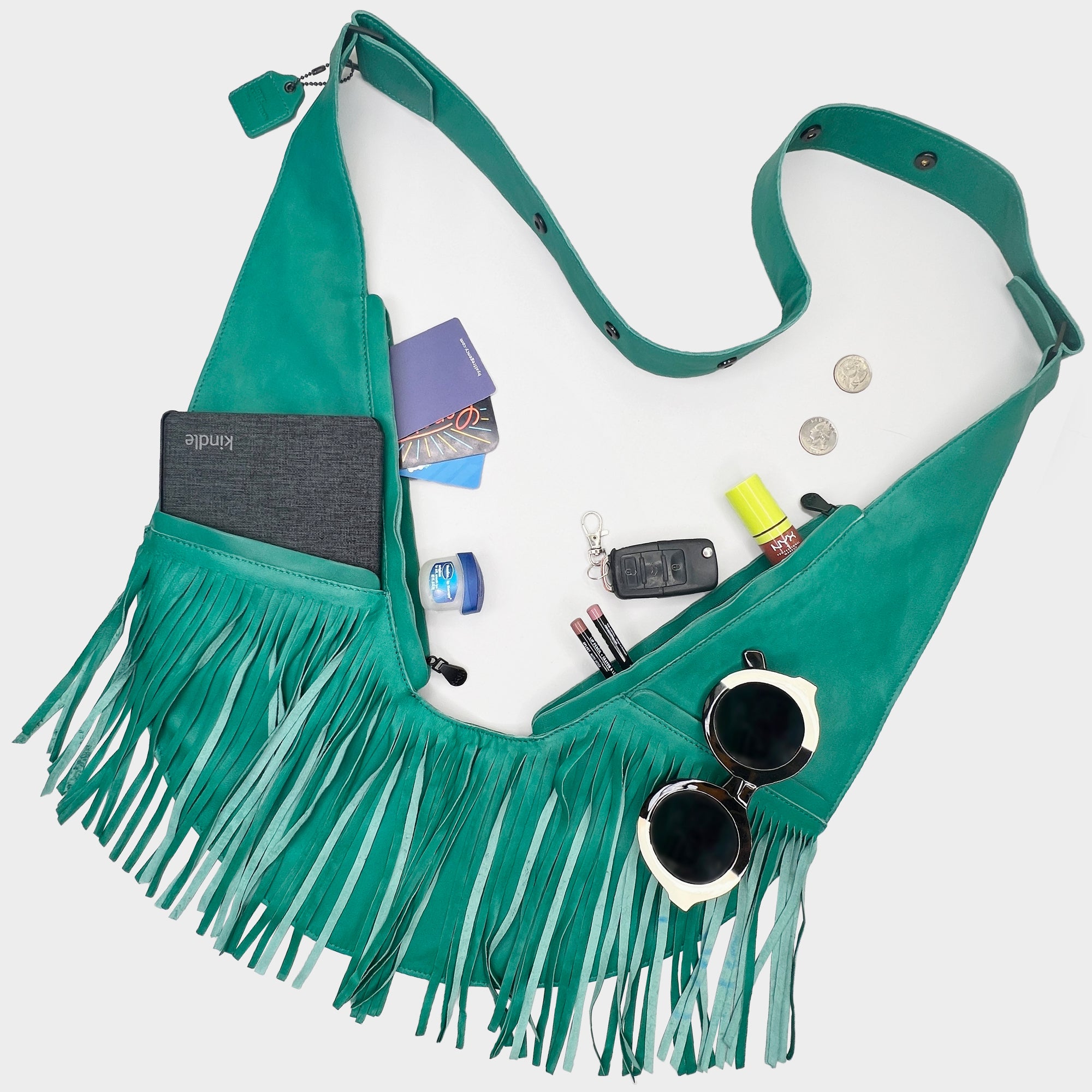 Turquoise Fringe Leather Sash Bag