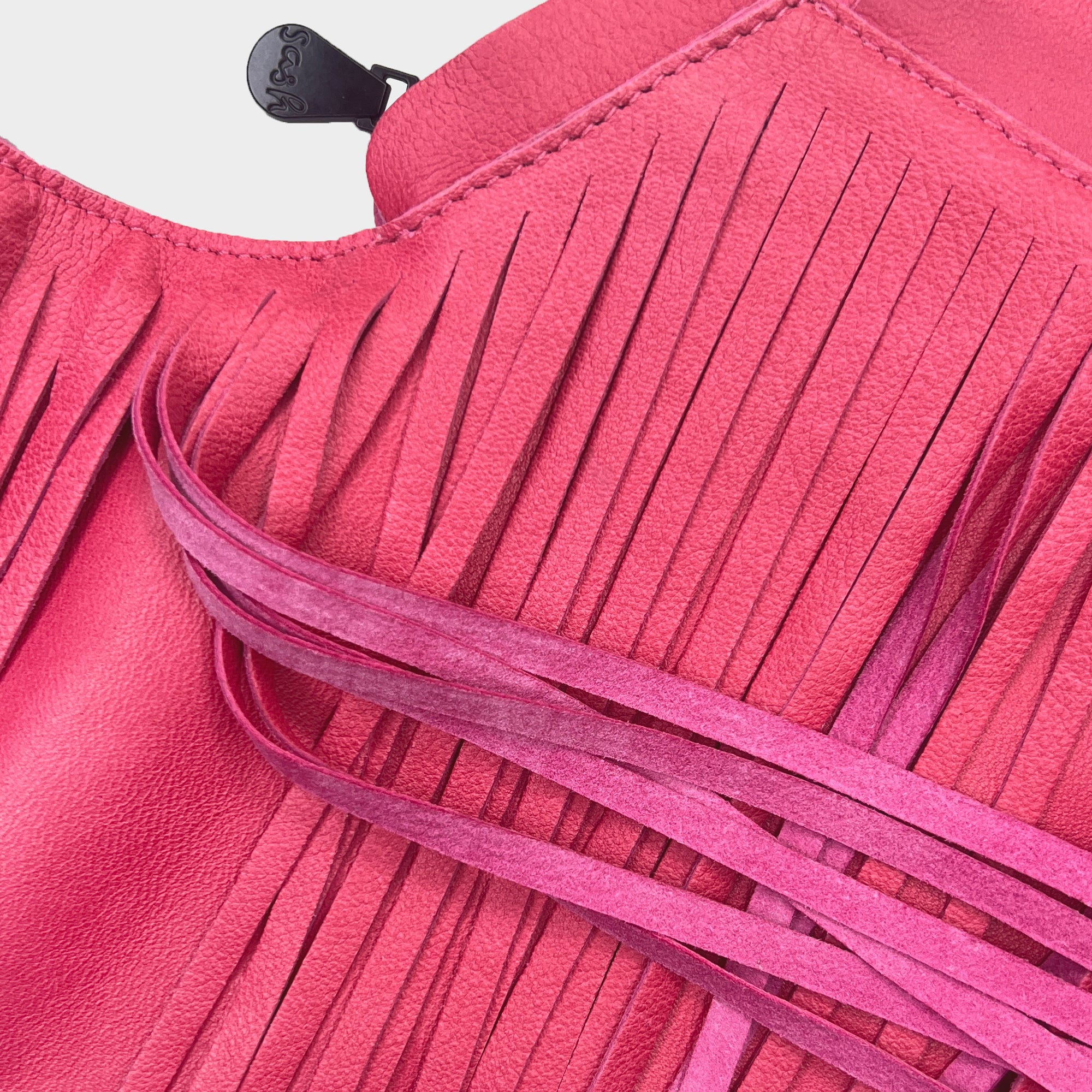 Star Pink Fringe Leather Sash Bag